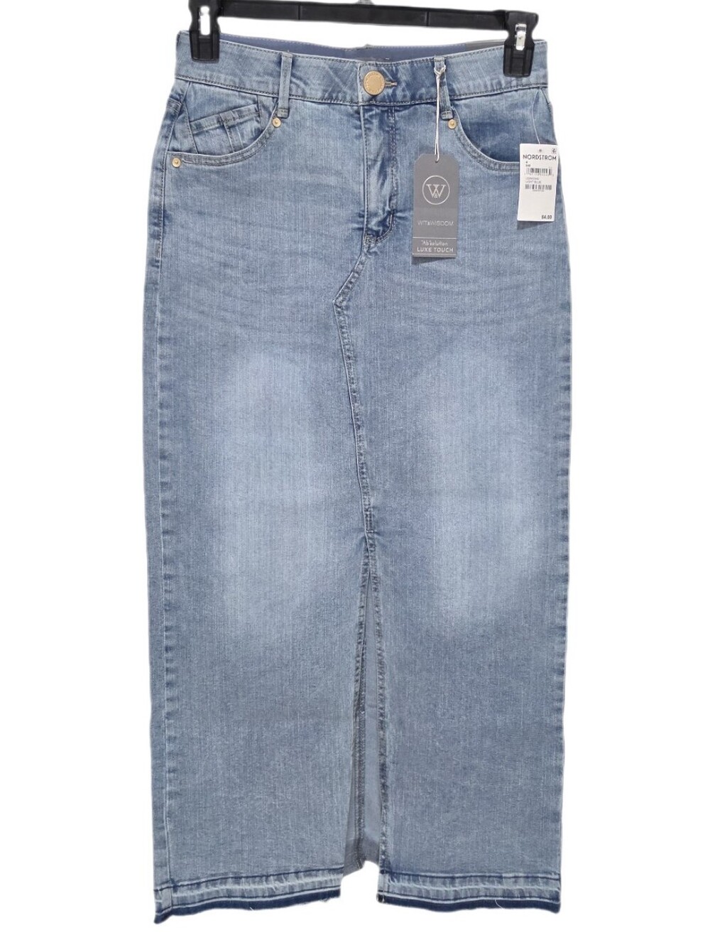 Wit & Wisdom Denim Maxi Skirt Released Raw Hem Skyrise Ab Solution Light Blue 4